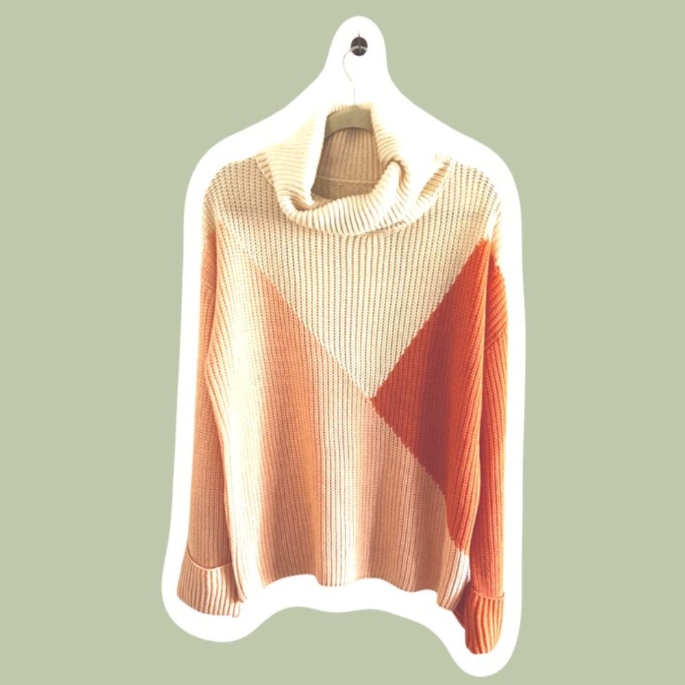 Womens Pink Turtle Neck Color Block Sweater XL